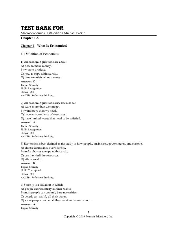 Test Bank for Macroeconomics, 13th Edition Michael Parkin