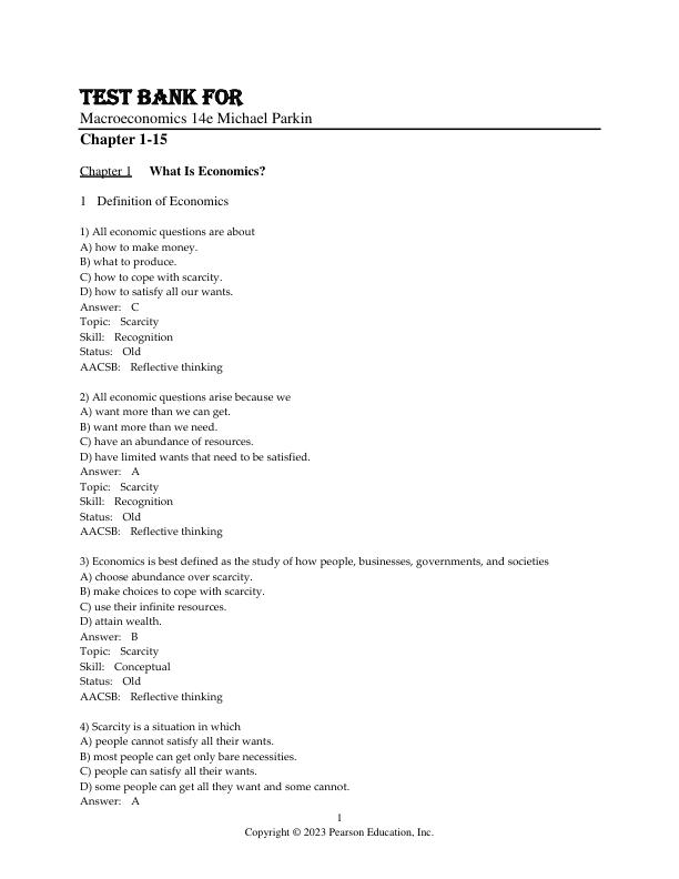 Test Bank for Macroeconomics 14th Edition by Michael Parkin