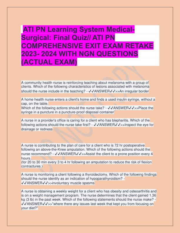ATI PN Learning System Medical