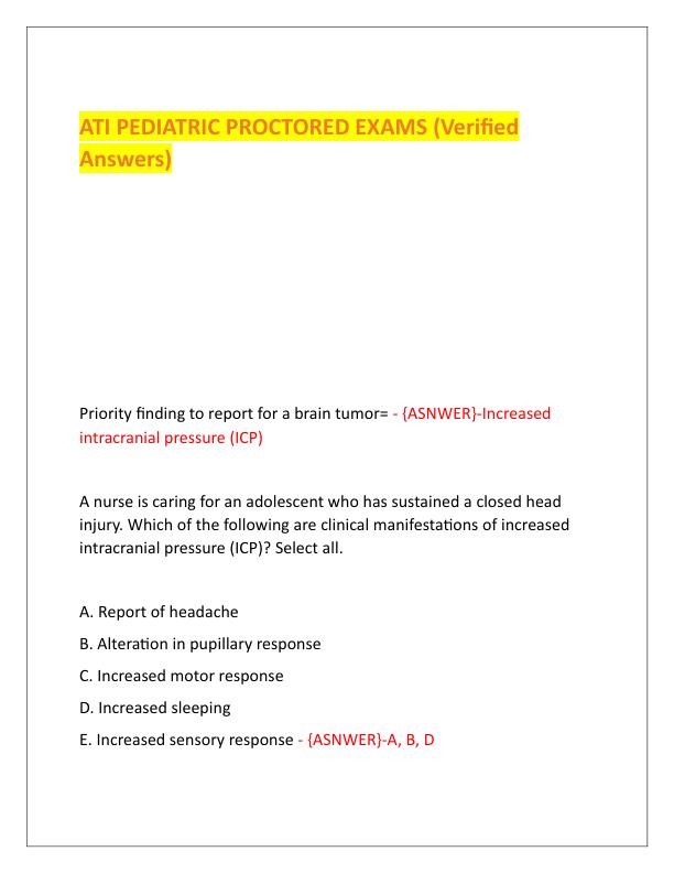 ATI PEDIATRIC PROCTORED EXAMS