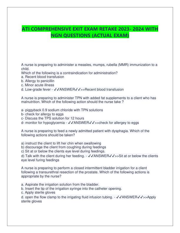 ATI COMPREHENSIVE EXIT EXAM RETAKE 2023