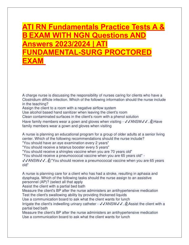ATI RN Fundamentals Practice Tests A