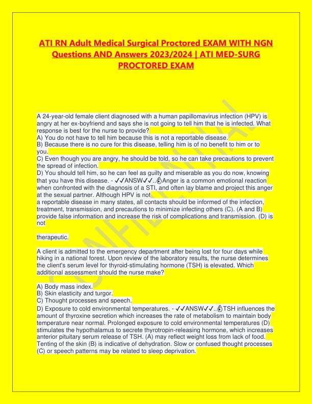 ATI RN Adult Medical Surgical Proctored EXAM WITH NGN Questions AND Answers 2023