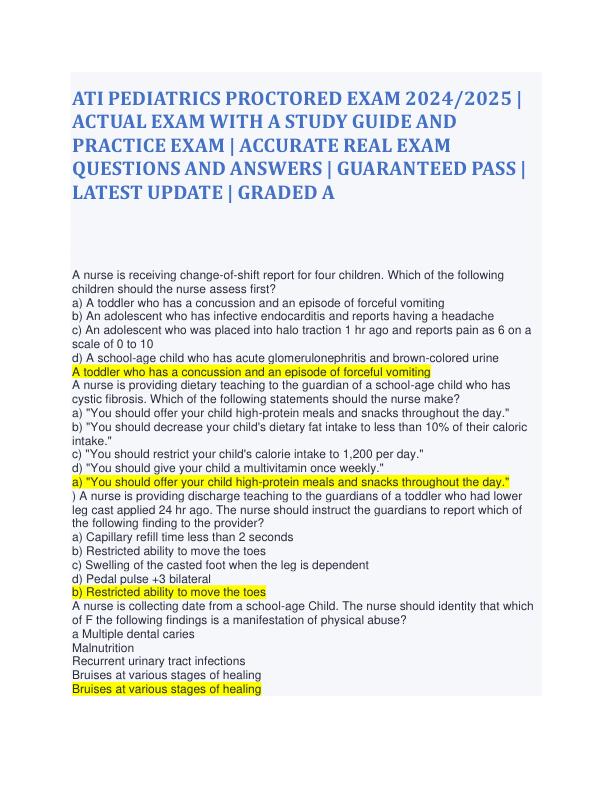 ATI PEDIATRICS PROCTORED EXAM 2024