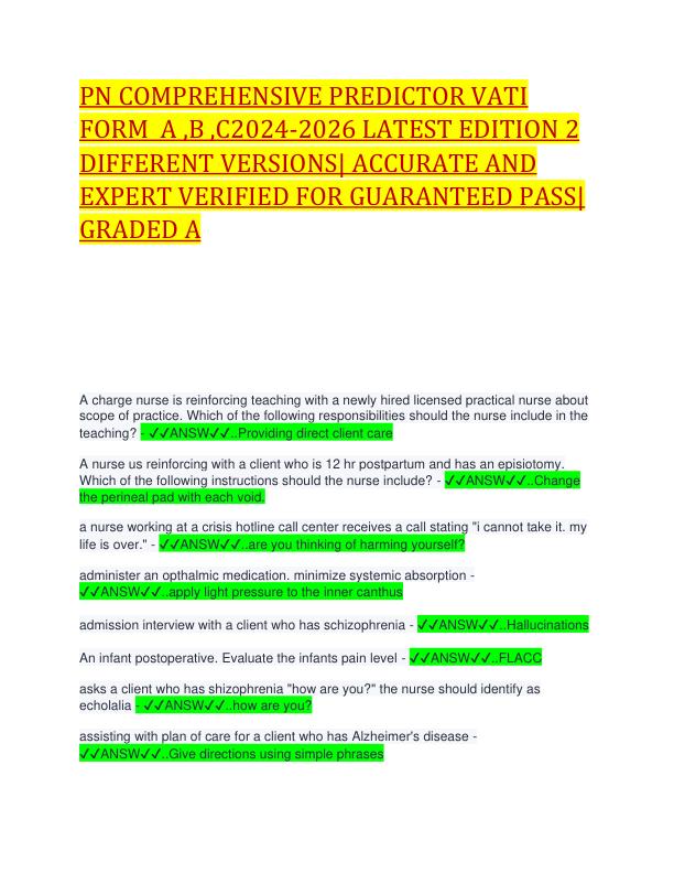 PN COMPREHENSIVE PREDICTOR VATI FORM  A
