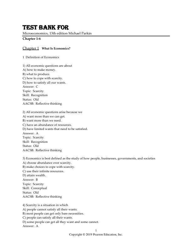Test Bank For Microeconomics, 13th Edition Michael Parkin
