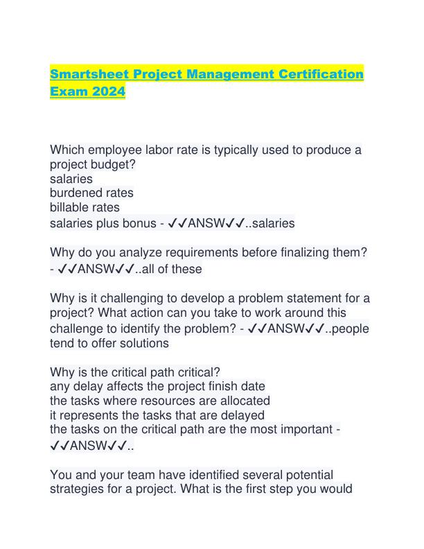Smartsheet Project Management Certification Exam 2024