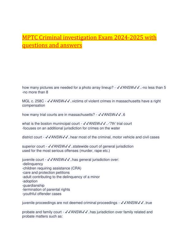 MPTC Criminal investigation Exam 2024