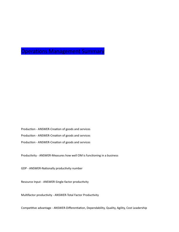 Operations Management Summary