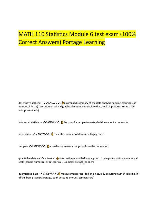 MATH 110 Statistics Module 6 test exam