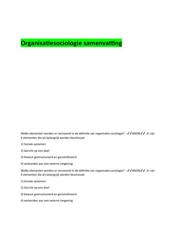 Organisatiesociologie samenvatting