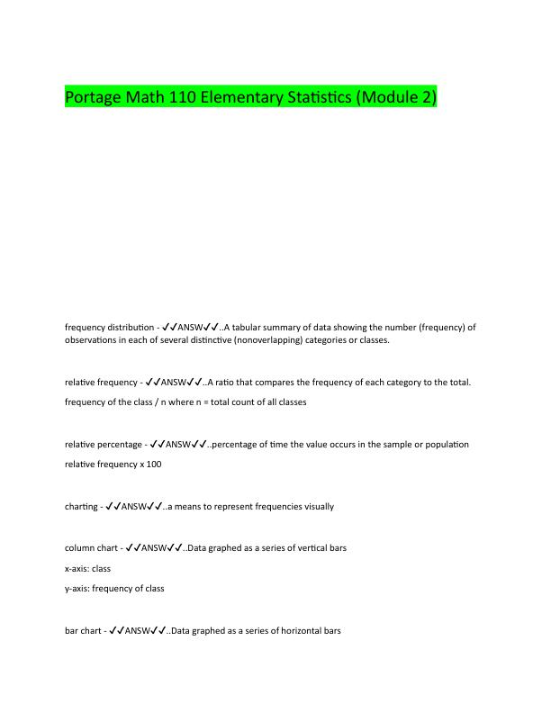 Portage Math 110 Elementary Statistics