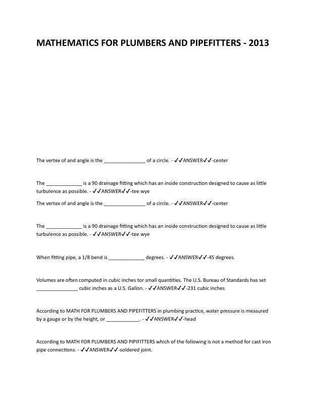 MATHEMATICS FOR PLUMBERS AND PIPEFITTERS