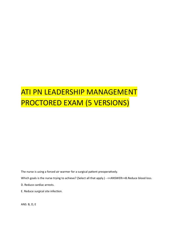 ATI PN LEADERSHIP MANAGEMENT PROCTORED EXAM