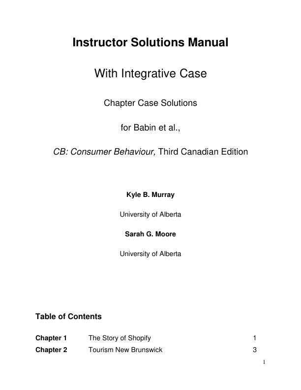 Instructor Solution Manual For CB Consumer Behaviour 3ce Barry J. BabinEric Harris Chapter(1-16)
