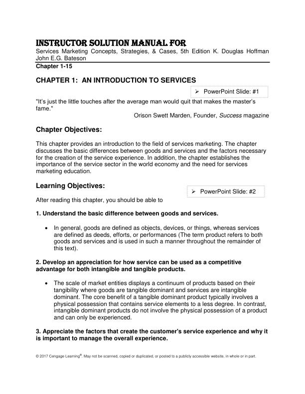 Instructor Solution Manual For Services Marketing Concepts, Strategies, & Cases, 5th Edition K. Douglas HoffmanJohn E.G. Bateson Chapter(1-15)