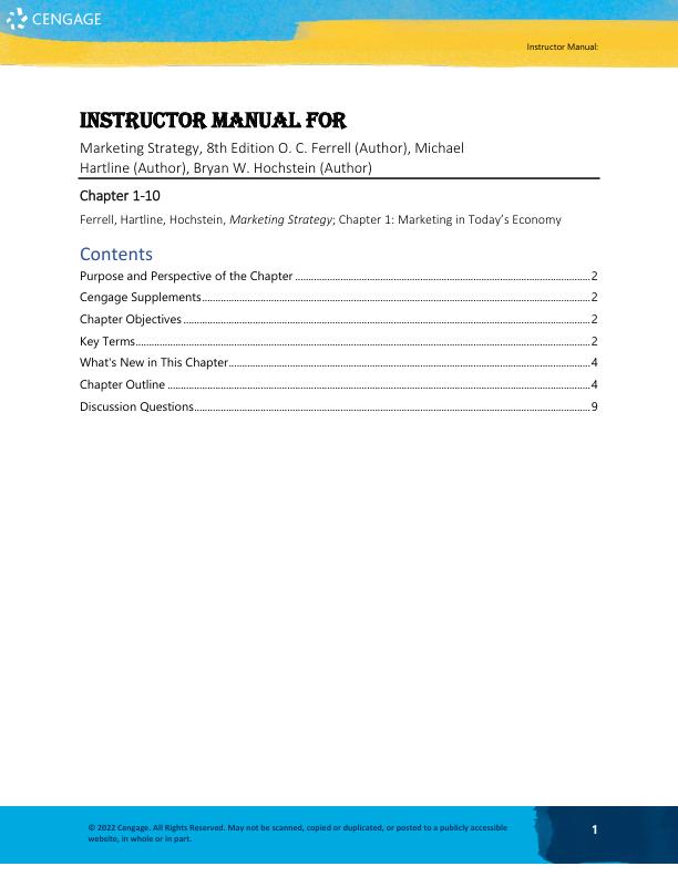 Solution Manual for Marketing Strategy, 8th Edition O. C. Ferrell, Michael Hartline, Bryan W. Hochstein