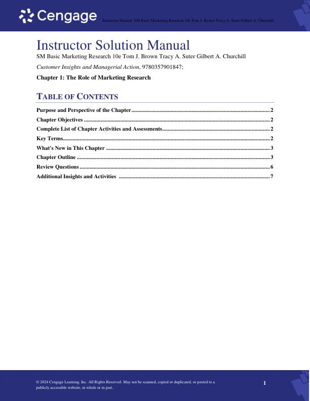 Instructor Solution Manual For Basic Marketing Research 10e Tom J. BrownTracy A. SuterGilbert A. Churchill Chapter(1-20)