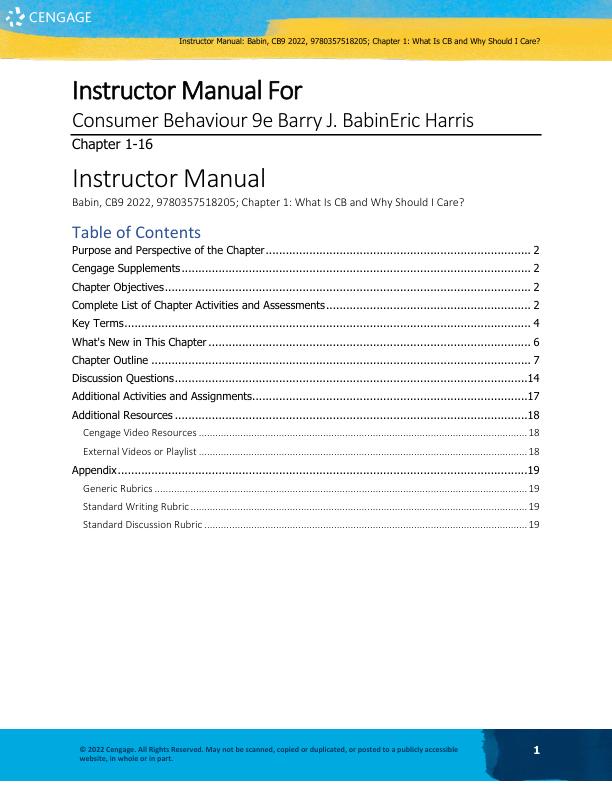 Instructor Solution Manual For Consumer Behaviour 9th Edition Barry J. BabinEric Harris