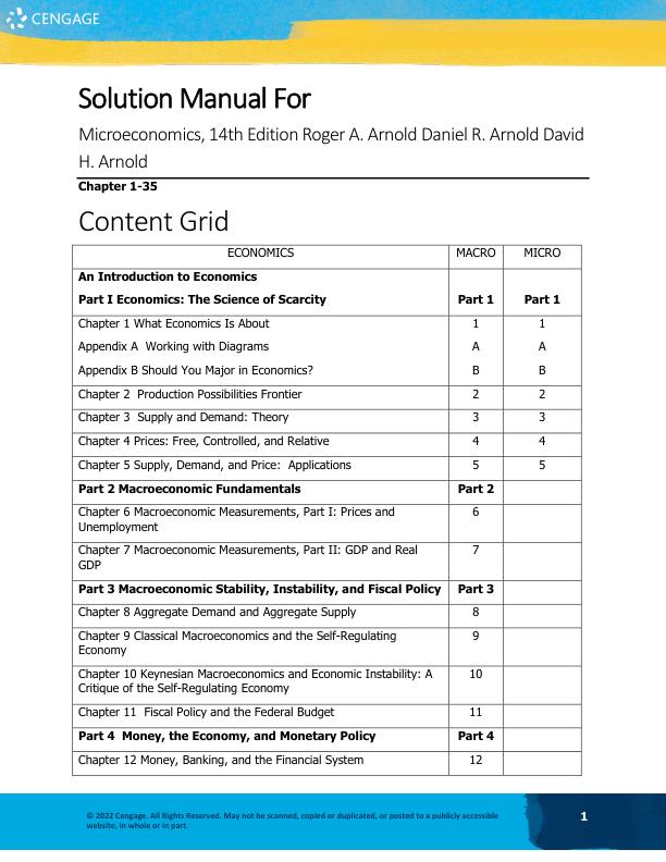Solution Manual For Microeconomics, 14th Edition Roger A. ArnoldDaniel R. ArnoldDavid H. Arnold Chapter(1-35)