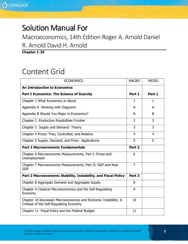 Solution Manual For Macroeconomics, 14th Edition Roger A. ArnoldDaniel R. ArnoldDavid H. Arnold Chapter(1-35)