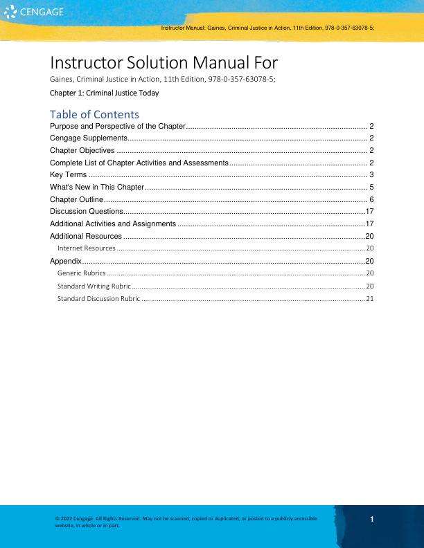 Instructor Solution Manual For Criminal Justice in Action 11e Larry K. Gaines Roger LeRoy Miller Chapter(1-15)