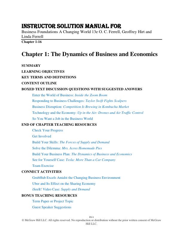 Solution Manual for Business Foundations A Changing World 13th Edition by O. C. Ferrell, Geoffrey Hirt and Linda Ferrell