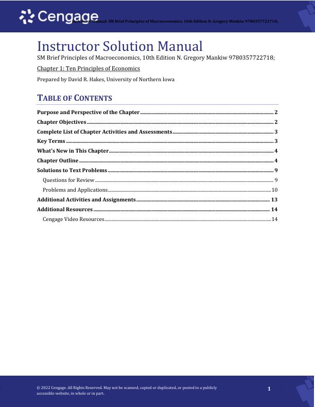 Instructor Solution Manual For Brief Principles of Macroeconomics, 10th Edition N. Gregory Mankiw Chapter(1-19)