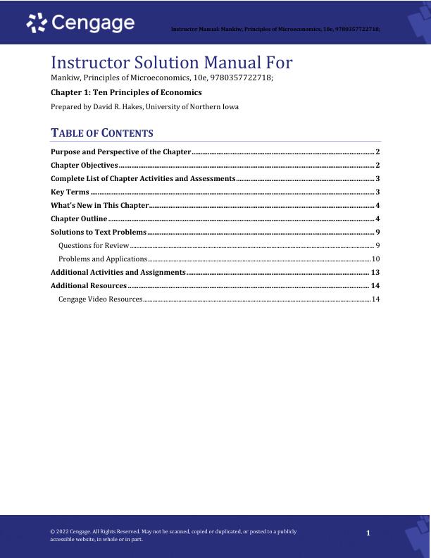 Instructor Solution Manual For Principles of Microeconomics 10e N. Gregory Mankiw Chapter(1-24)