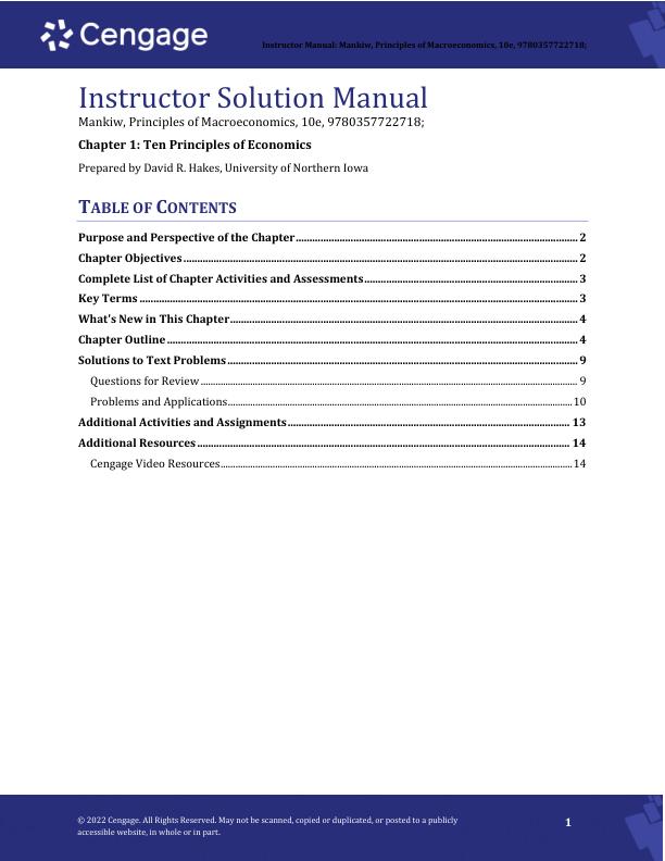 Instructor Solution Manual for Principles of Macroeconomics  10th Edition by N. Gregory Mankiw Chapter(1-24)