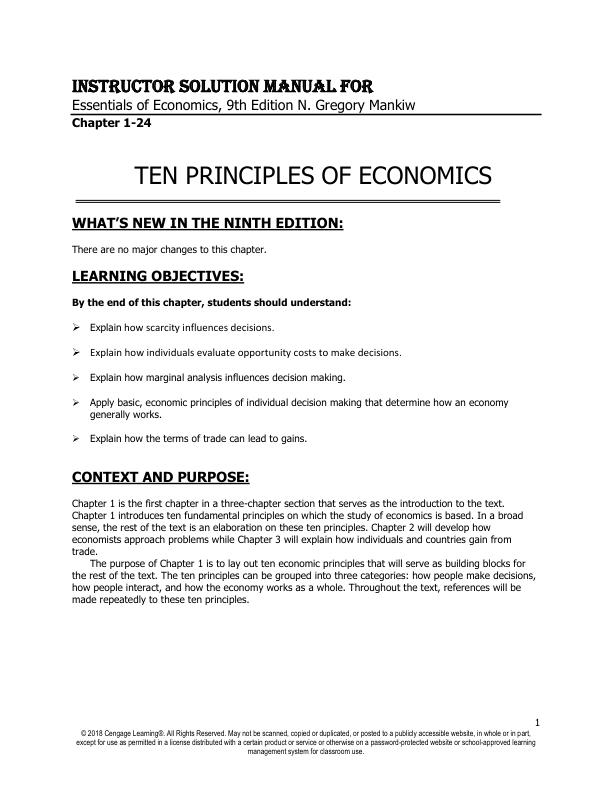 Instructor Manual For Essentials of Economics, 9th Edition N. Gregory Mankiw Chapter(1-24)