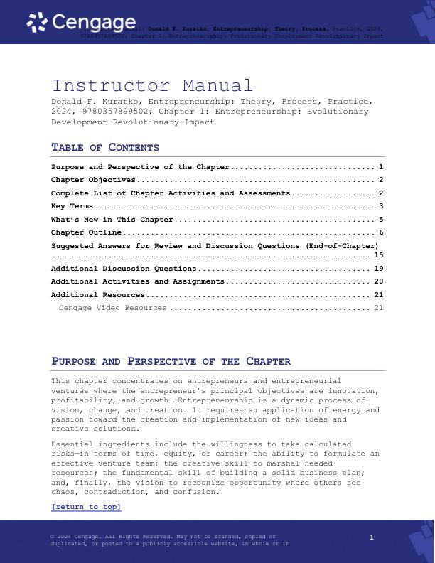 Solution Manual For Entrepreneurship Theory, Process, Practice, 12th Edition Donald F. Kuratko Chapter (1-15)
