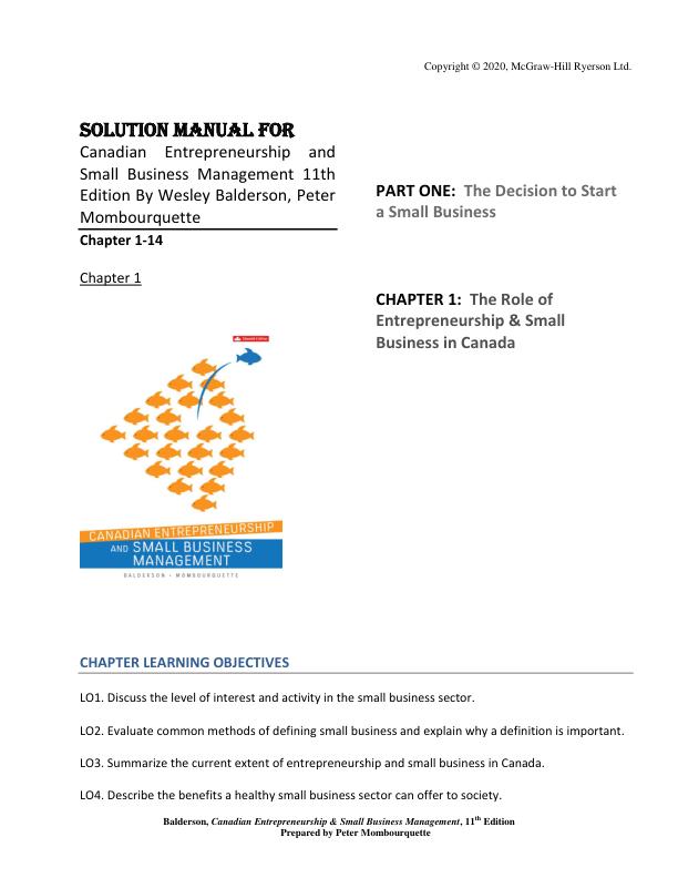 Solution Manual For Canadian Entrepreneurship and Small Business Management 11th Edition By Wesley Balderson, Peter Mombourquette
