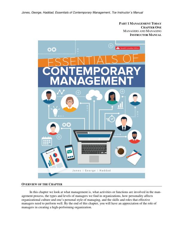 Solution Manual for Essentials Of Contemporary Management 7th Canadian Edition by Gareth R. Jones, Jennifer M. George, Jane W. Haddad