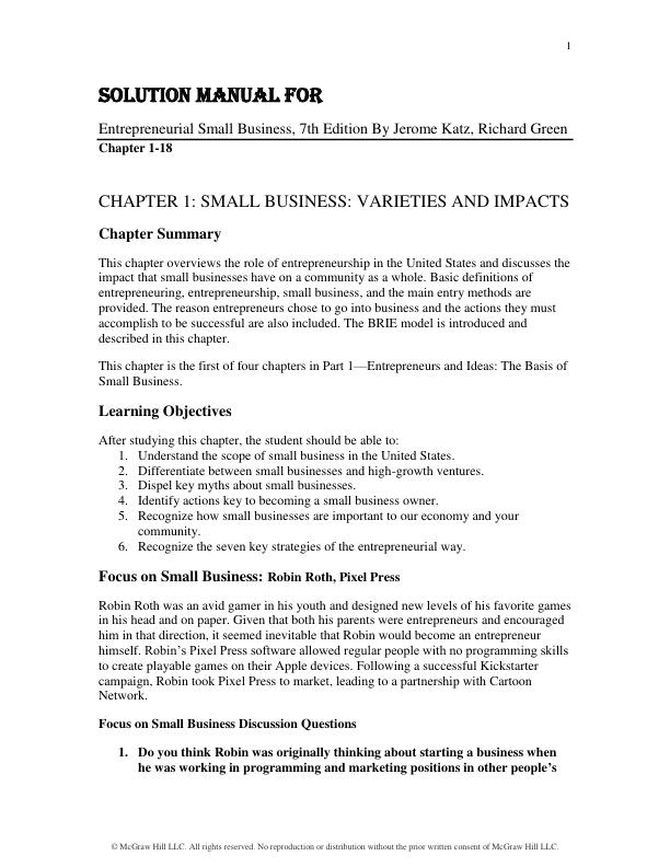 Solution Manual for Entrepreneurial Small Business, 7th Edition By Jerome Katz, Richard Green