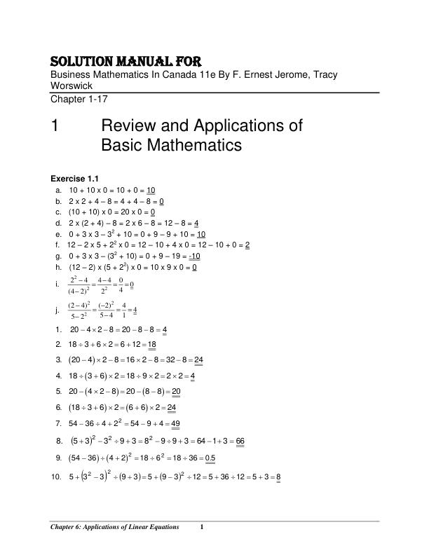Solution Manual for Business Mathematics In Canada 11th Edition By F. Ernest Jerome, Tracy Worswick