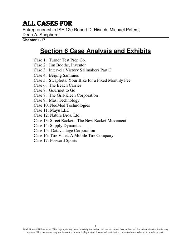 All Cases for Entrepreneurship ISE 12th Edition by Robert D. Hisrich, Michael Peters, Dean A. Shepherd