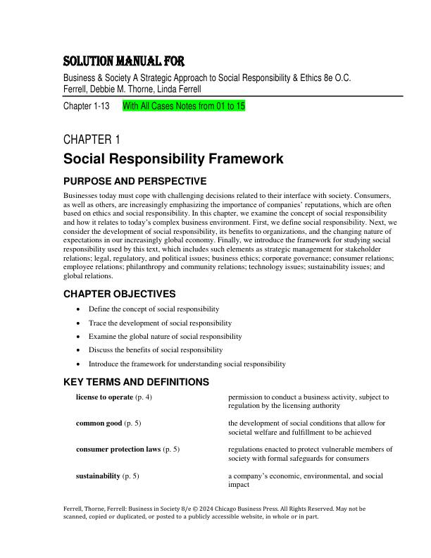 Solution Manual for Business & Society A Strategic Approach to Social Responsibility & Ethics8th Edition by O.C. Ferrell,Debbie M. Thorne,Linda Ferrell